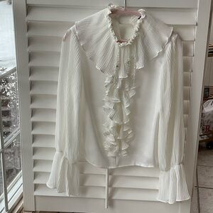 Ina White Ruffled Blouse with Pleated Sleeves